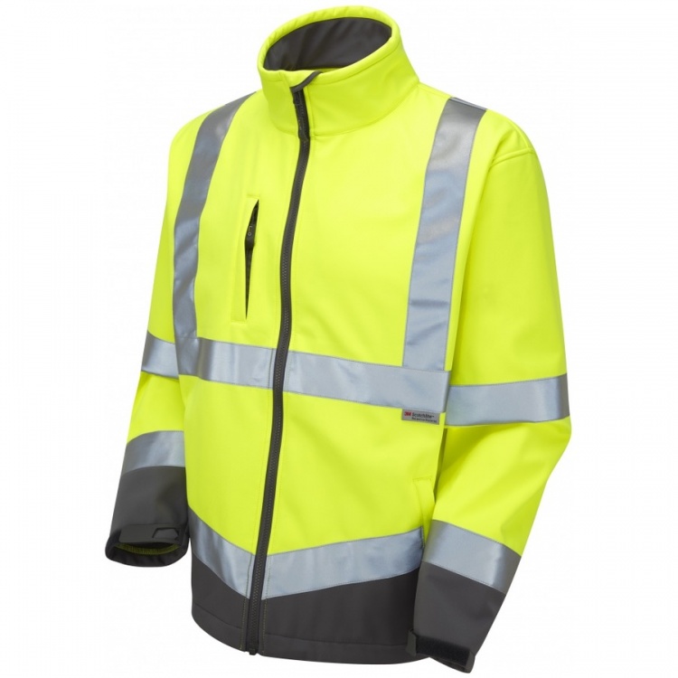 Leo Workwear SJ01-Y Buckland Hi Vis Softshell Jacket Yellow / Graphite Grey